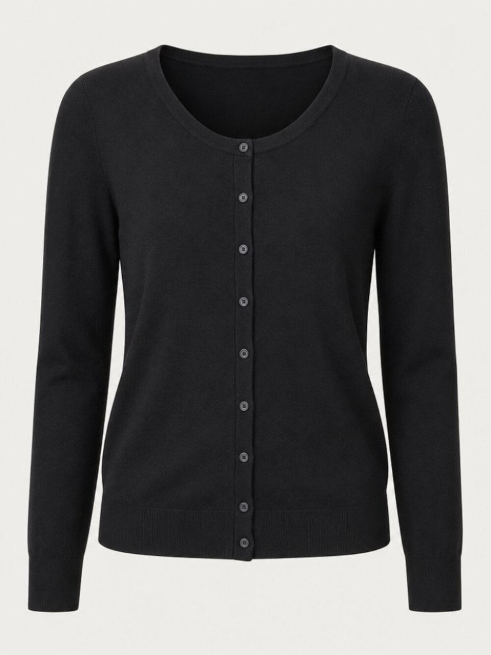 Black Basic Simple Button Front Cardigan Size Large